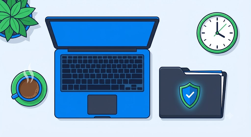 Comic for topic 3: Pack the essentials. A device, time, and safe files are enough.